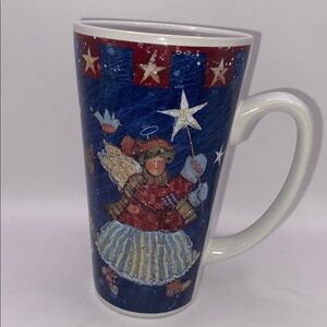 SUSAN WINGET Latte Mug Christmas Angels  White Tumbler Cup Vintage Gift 20 oz